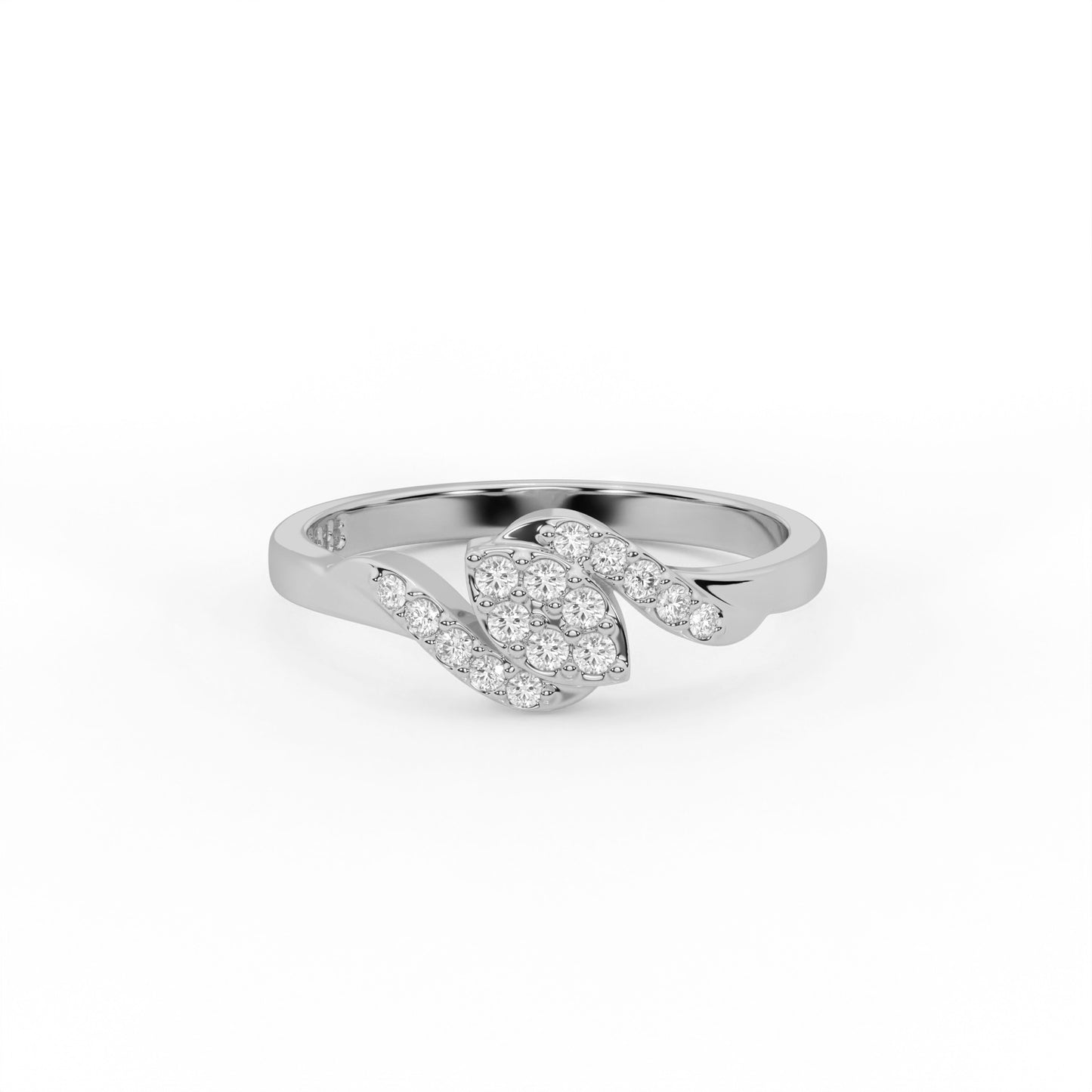 Willow 0.14 ct Round Moissanite Pavé Leaf Swirl 925 Silver Ring