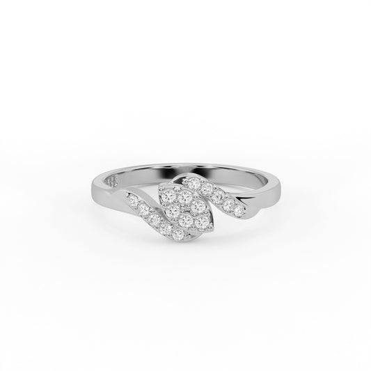 Willow 0.14 ct Round Moissanite Pavé Leaf Swirl 925 Silver Ring
