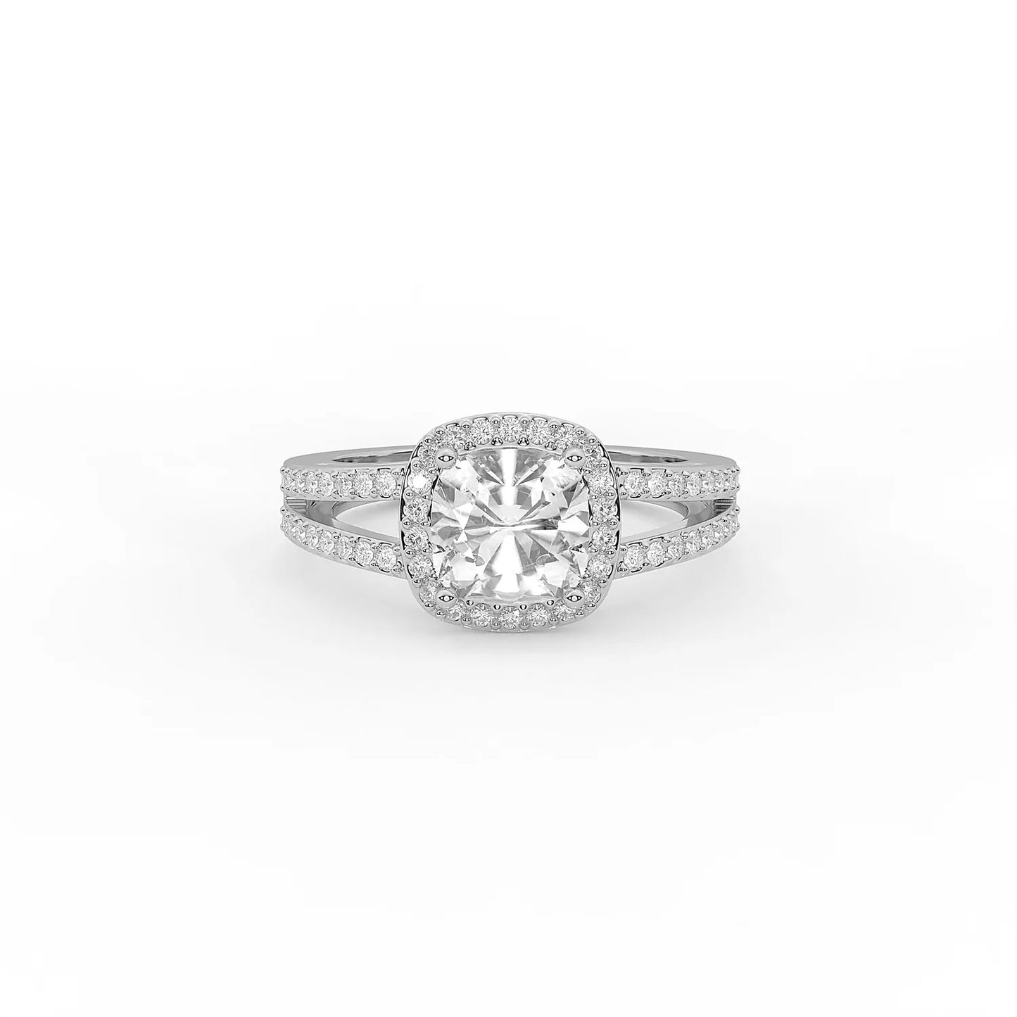 Amara 1.2 ct Cushion Halo Moissanite 925 Silver Ring
