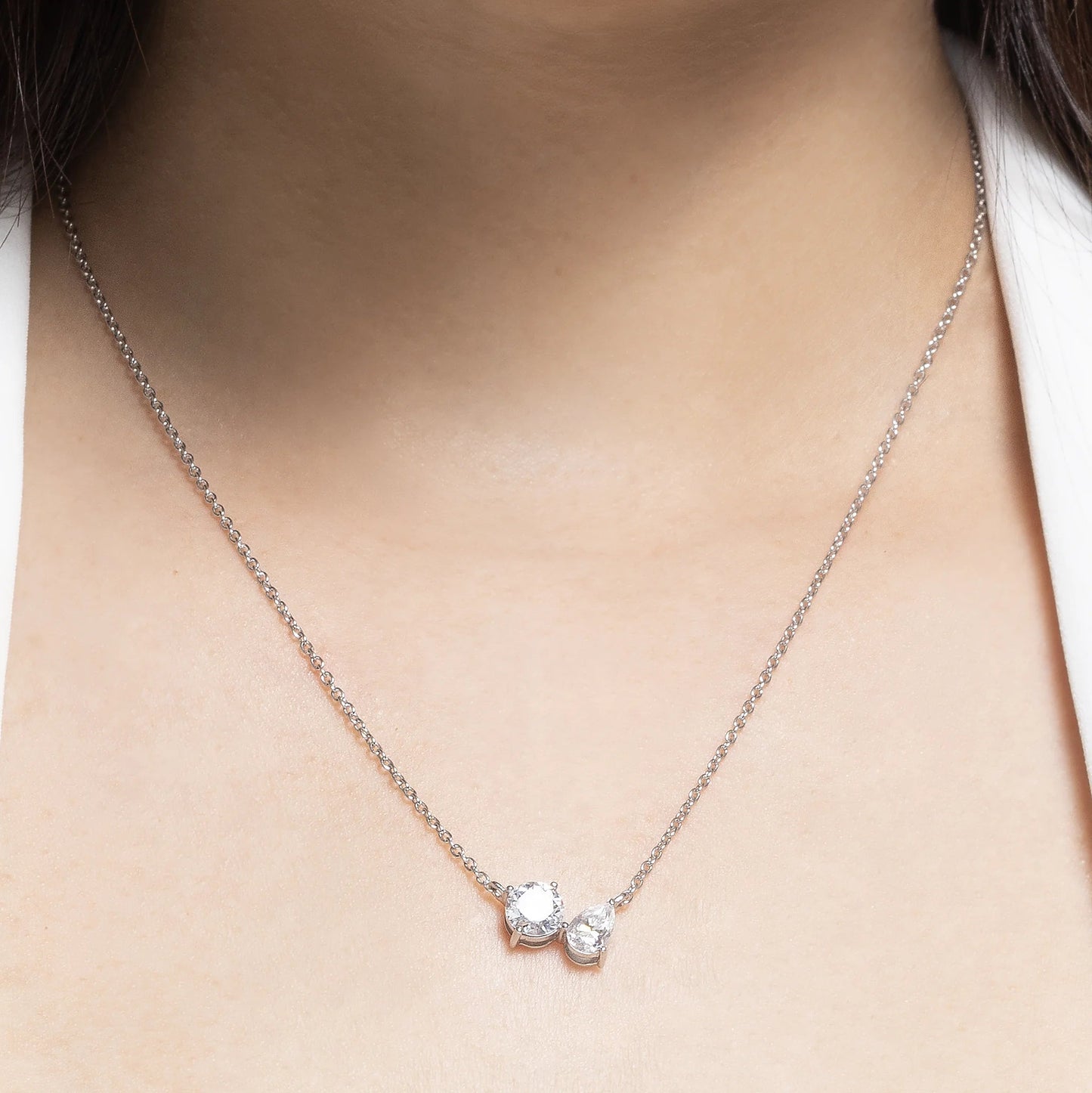 Aurora 2.21 ct Round & Pear Duo Moissanite Drop 925 Silver Necklace