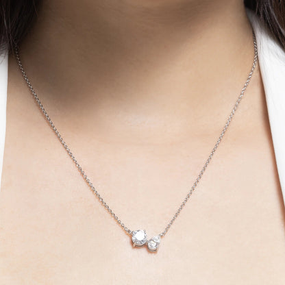 Aurora 2.21 ct Round & Pear Duo Moissanite Drop 925 Silver Necklace