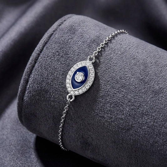 0.2 ct Solitaire Evil Eye Moissanite Silver Bracelet - Modern Nazar Protection Gift for Women