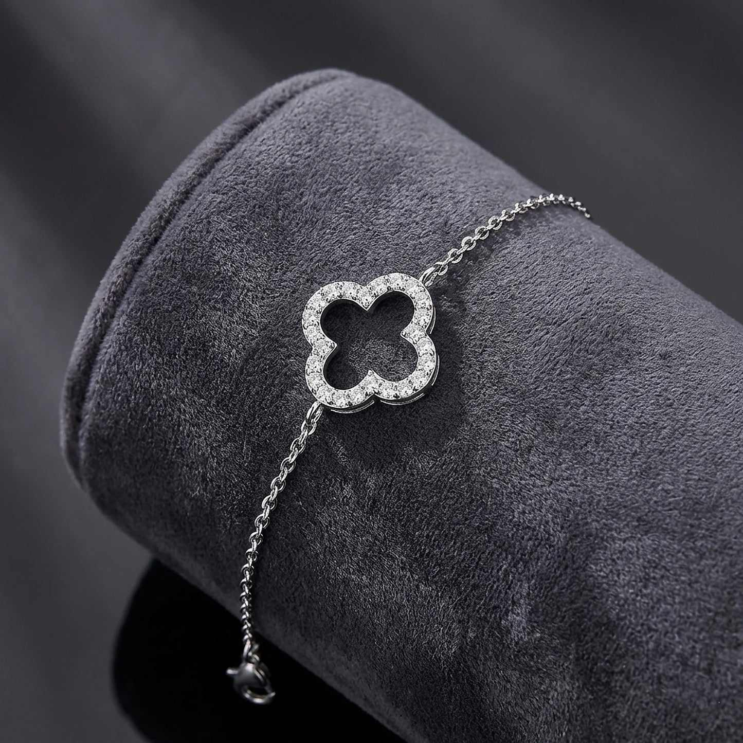 Clover Moissanite Silver Bracelet - Minimalist Good Luck Jewelry for Women