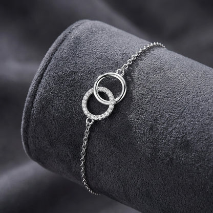 Interlocking Circles Moissanite Silver Bracelet - Symbol of Unity Gift for Women