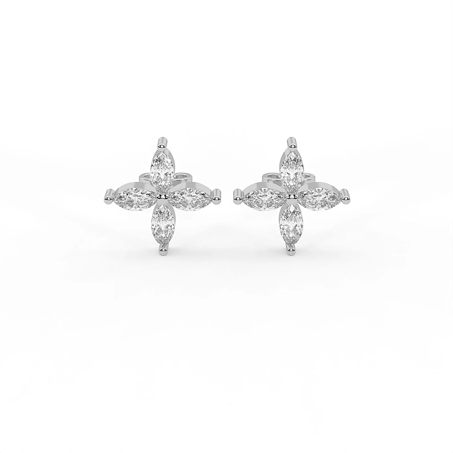 Bloom 1.6 ct Marquise Moissanite Prong 925 Silver Petal Stud Earrings
