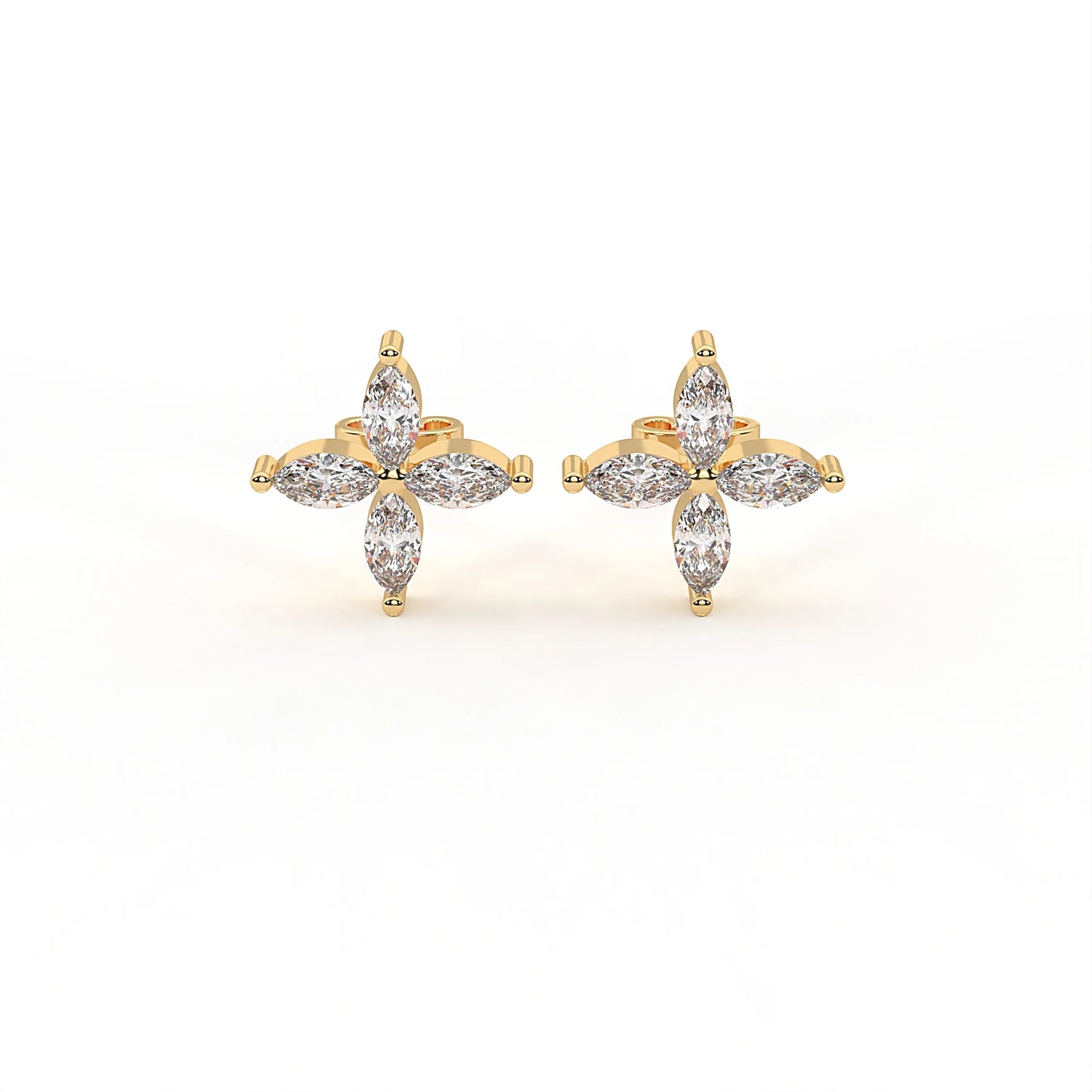 Bloom 1.6ct marquise moissanite petal stud earrings in 925 sterling silver — floral design, IGC certified, IDHANI India