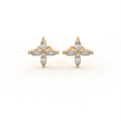 Bloom 1.6ct marquise moissanite petal stud earrings in 925 sterling silver — floral design, IGC certified, IDHANI India