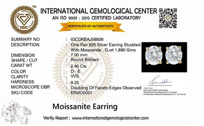 Lustre 2.4 ct Round Moissanite Prong 925 Silver Stud Earrings