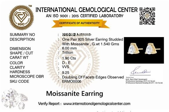 Nova 1.9 ct Trillion Moissanite Prong 925 Silver Stud Earrings