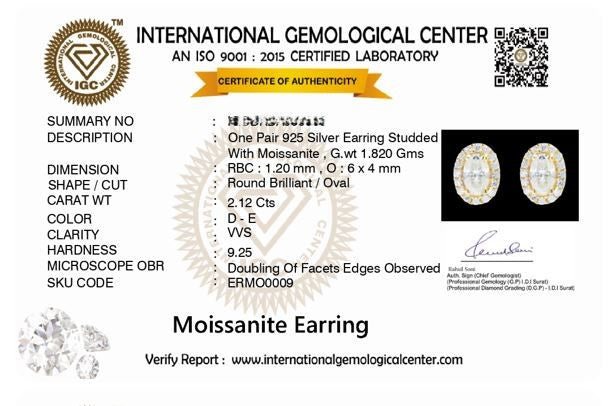 Grace 2.1 ct Oval Moissanite Halo 925 Silver Stud Earrings