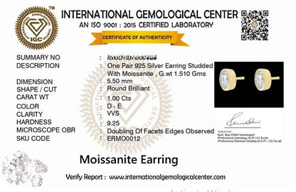 Orbit 1 ct Round Moissanite Bezel 925 Silver Stud Earrings