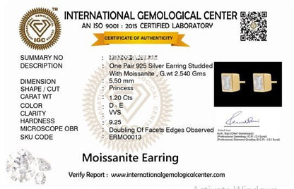 Poise 1.2 ct Princess Moissanite Bezel 925 Silver Stud Earrings