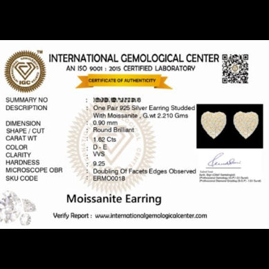 Amour 1.62 ct Round Moissanite Heart Cluster 925 Silver Stud Earrings