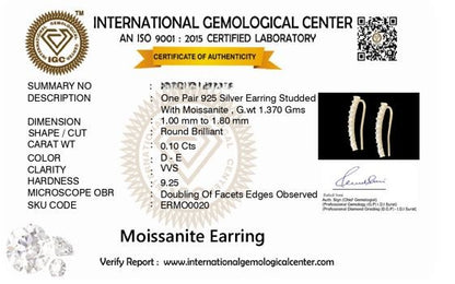 Glide 0.44 ct Round Moissanite Prong 925 Silver Ear Climbers