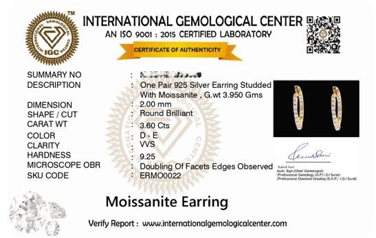 Dualshine 3.6 ct Round Moissanite 925 Silver Huggie Earrings