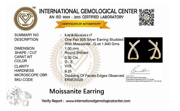 Crossline 0.32 ct Round Moissanite 925 Silver Hoop Earrings