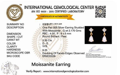 Pearline 3.2 ct Pear and Round Cut Moissanite 925 Silver Drop Earrings