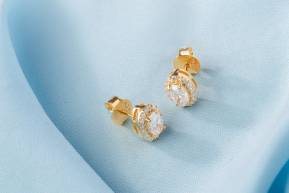 Grace 2.1 ct Oval Moissanite Halo 925 Silver Stud Earrings
