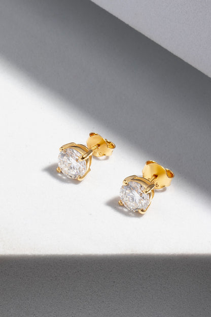 Lustre 2.4 ct Round Moissanite Prong-Set 925 Silver Stud Earrings with signature rainbow fire.