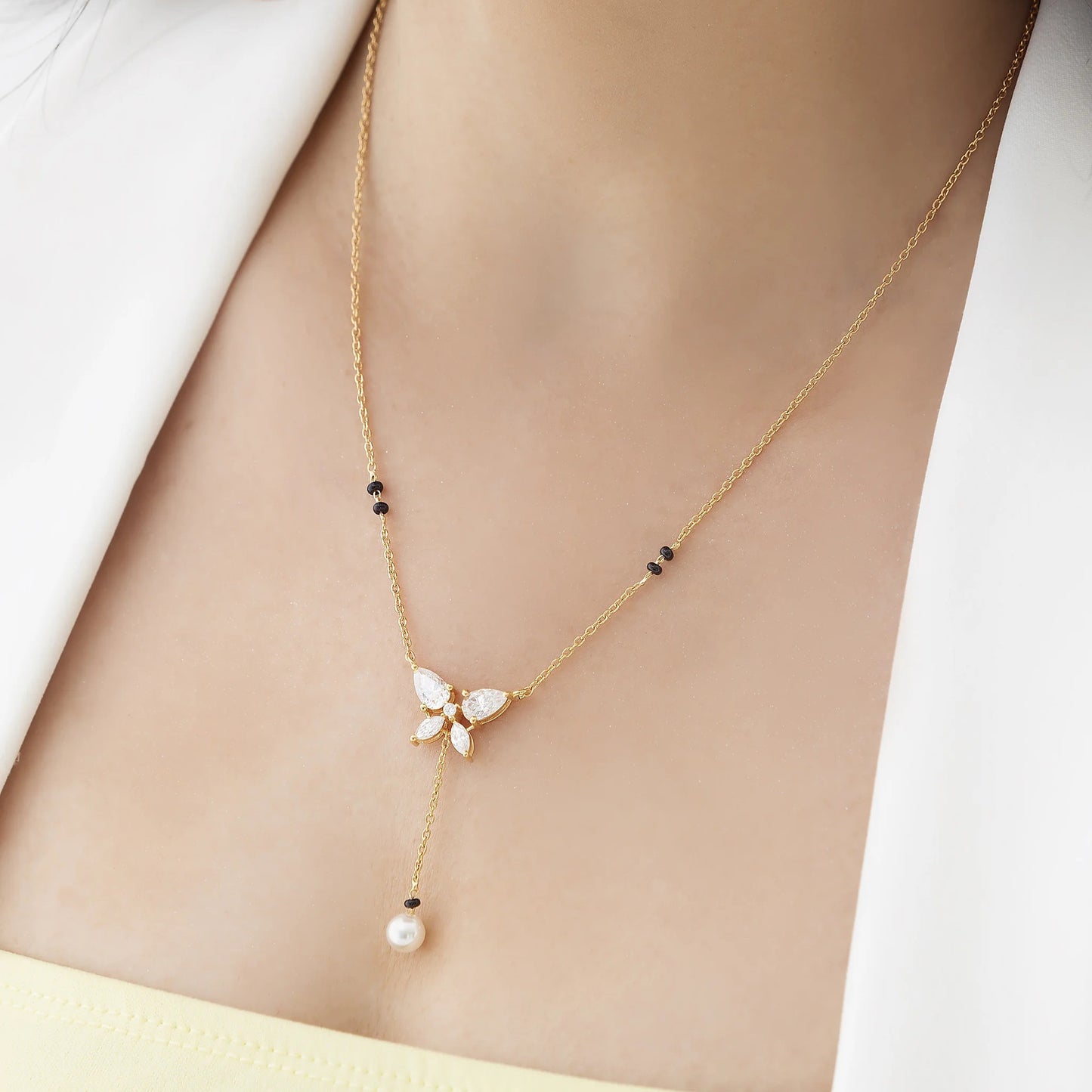 Ethereal Butterfly Marquise Moissanite 925 Silver Minimal Mangalsutra