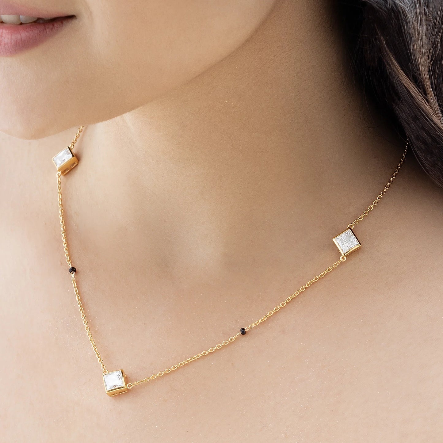 Eterna Princess Cut Moissanite Station 925 Silver Minimal Mangalsutra