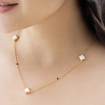 Eterna Princess Cut Moissanite Station 925 Silver Minimal Mangalsutra