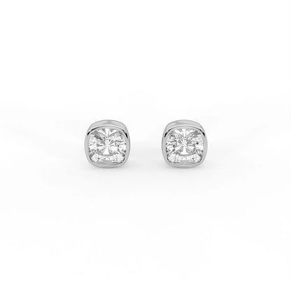 Muse 1.8 ct Cushion Moissanite Bezel 925 Silver Stud Earrings