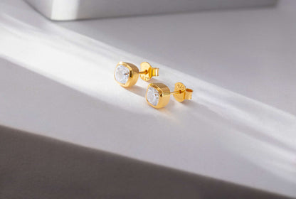 Muse 1.8 ct Cushion Moissanite Bezel 925 Silver Stud Earrings