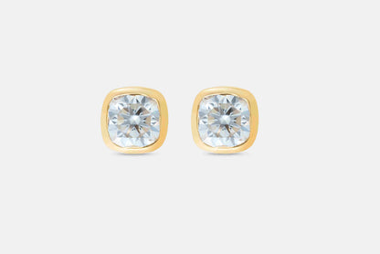 Muse 1.8 ct Cushion Moissanite Bezel 925 Silver Stud Earrings