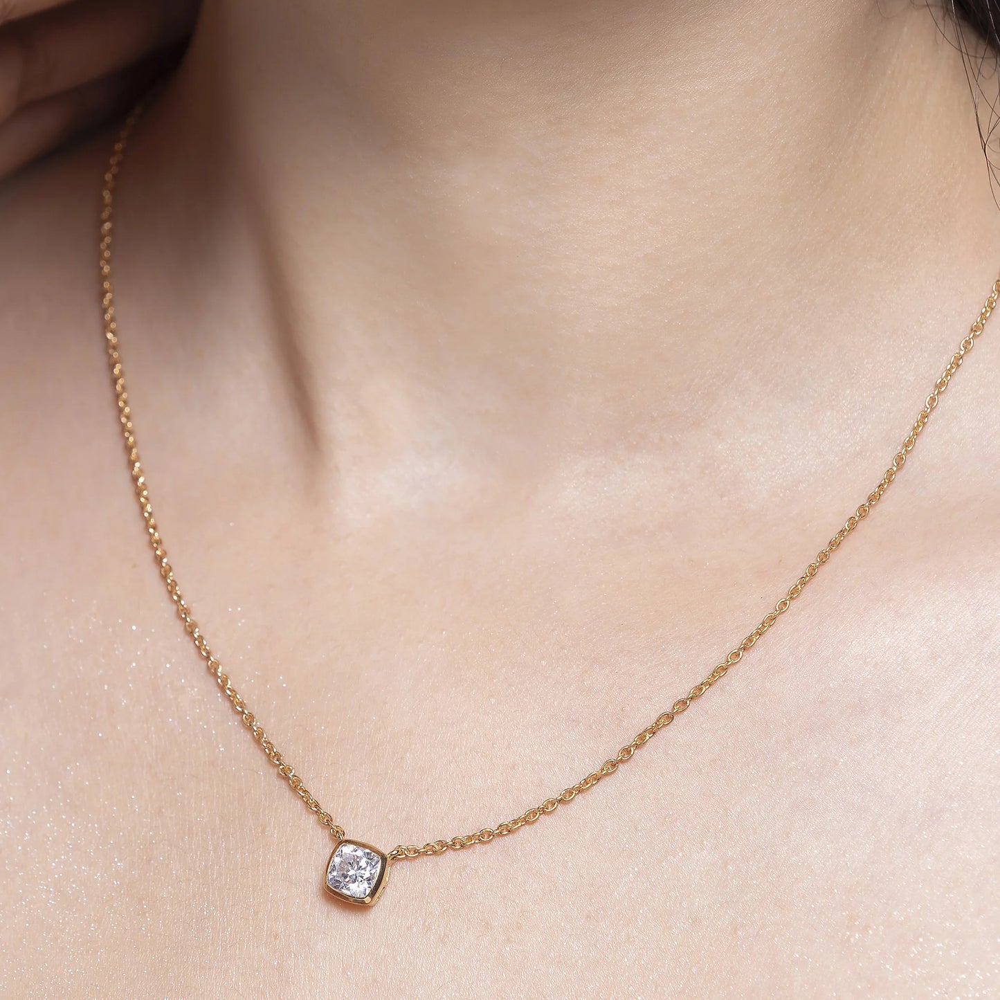 Aurora 1.78 ct Cushion Moissanite Solitaire Bezel 925 Silver Necklace