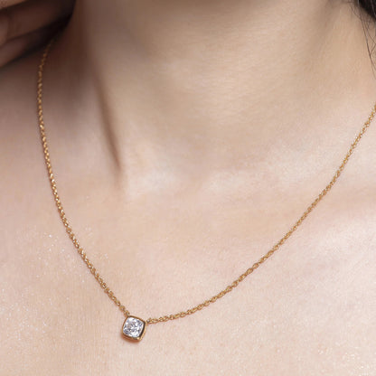 Aurora 1.78 ct Cushion Moissanite Solitaire Bezel 925 Silver Necklace