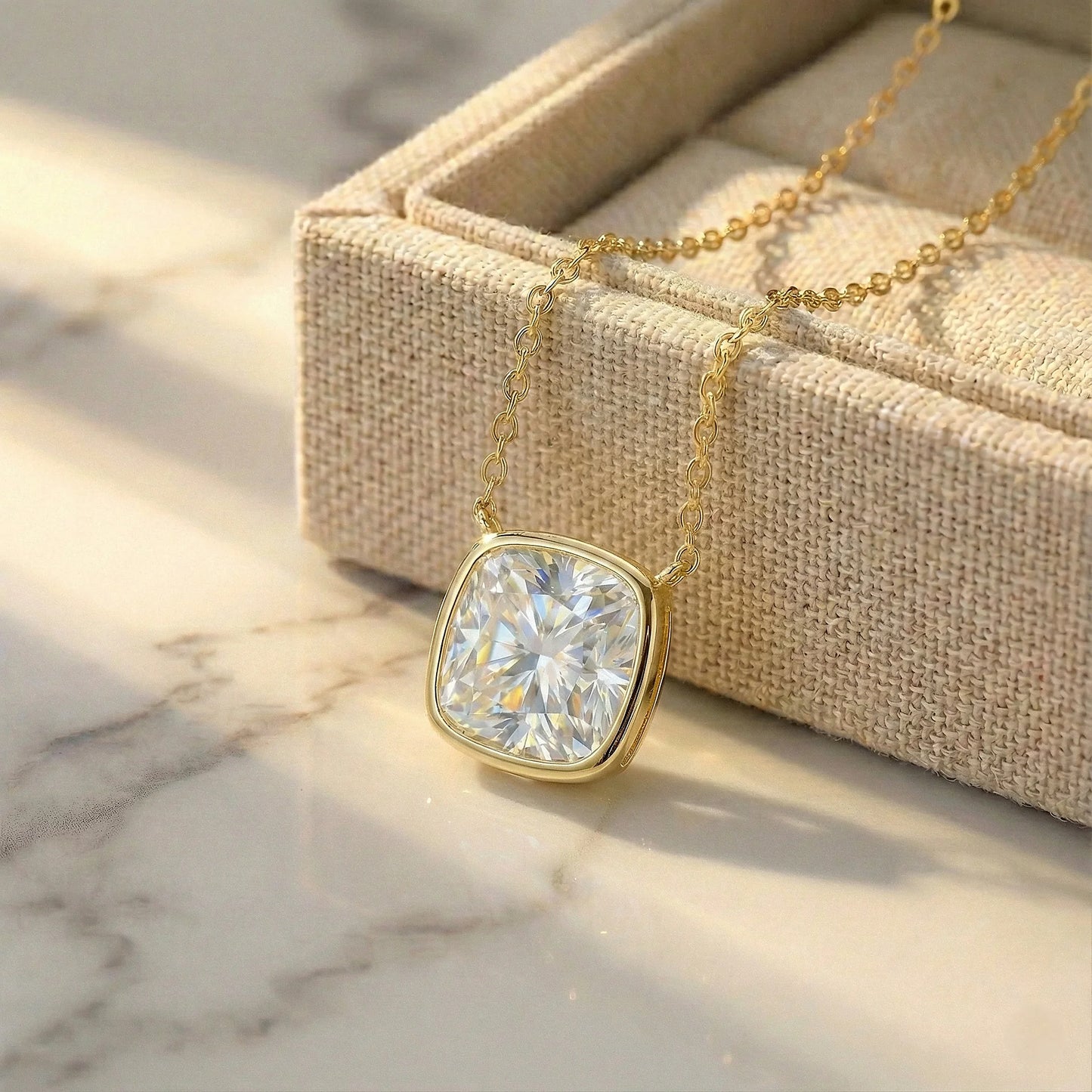 Aurora 1.78 ct Cushion Moissanite Solitaire Bezel 925 Silver Necklace - Chic minimalist style.