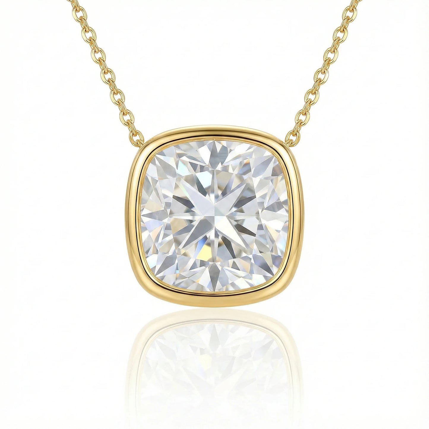 Aurora 1.78 ct Cushion Moissanite Solitaire Bezel 925 Silver Necklace