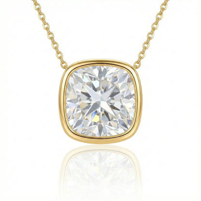 Aurora 1.78 ct Cushion Moissanite Solitaire Bezel 925 Silver Necklace