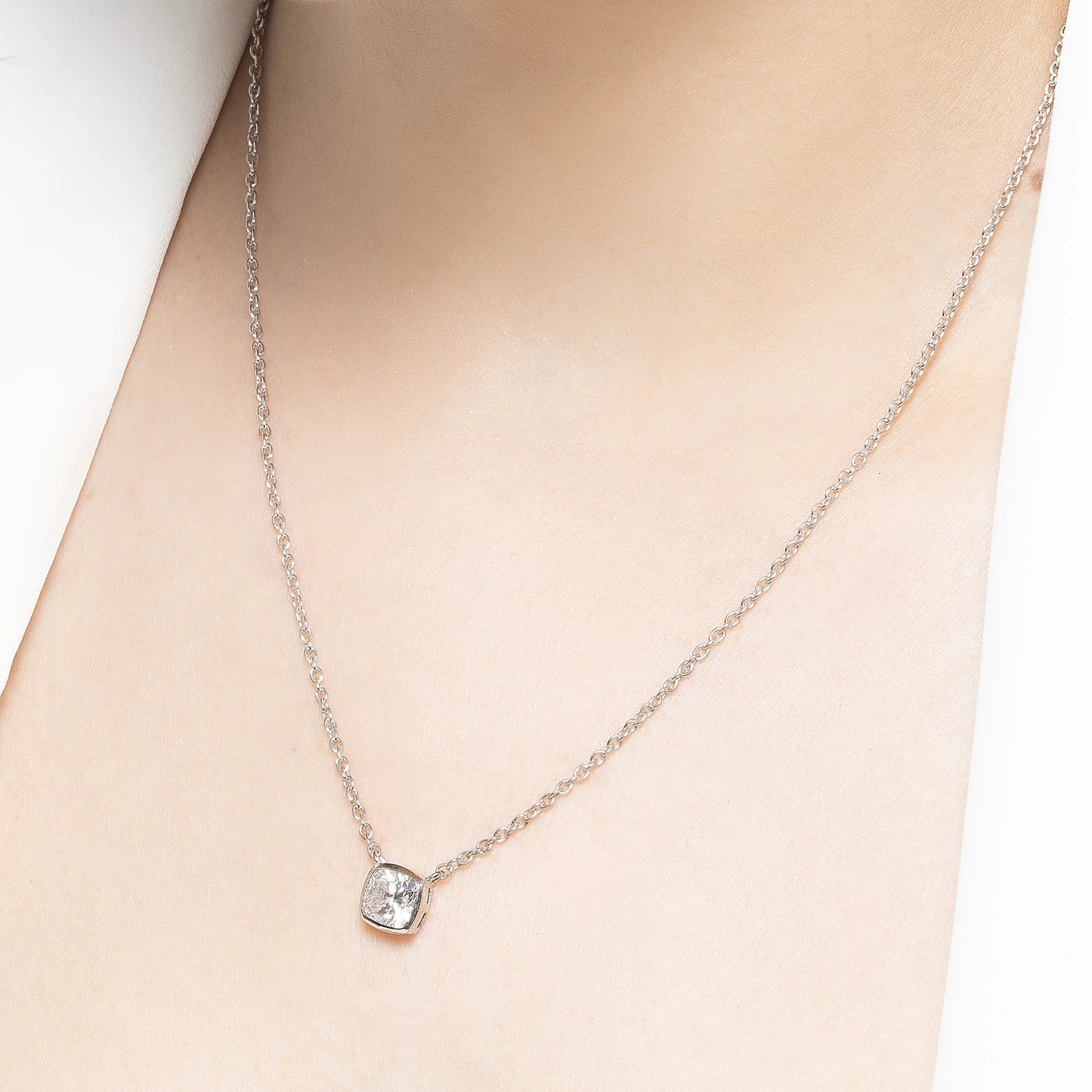 Aurora 1.78 ct Cushion Moissanite Solitaire Bezel 925 Silver Necklace