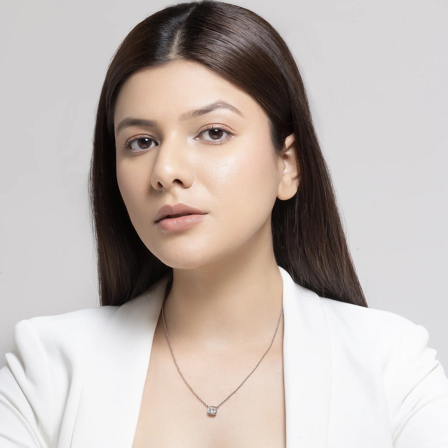 Aurora 1.78 ct Cushion Moissanite Solitaire Bezel 925 Silver Necklace