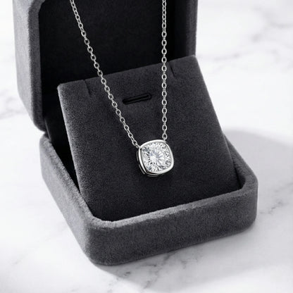 Aurora 1.78 ct Cushion Moissanite Solitaire Bezel 925 Silver Necklace