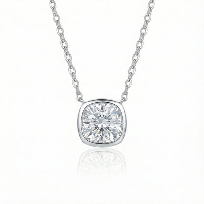 Aurora 1.78 ct Cushion Moissanite Solitaire Bezel 925 Silver Necklace