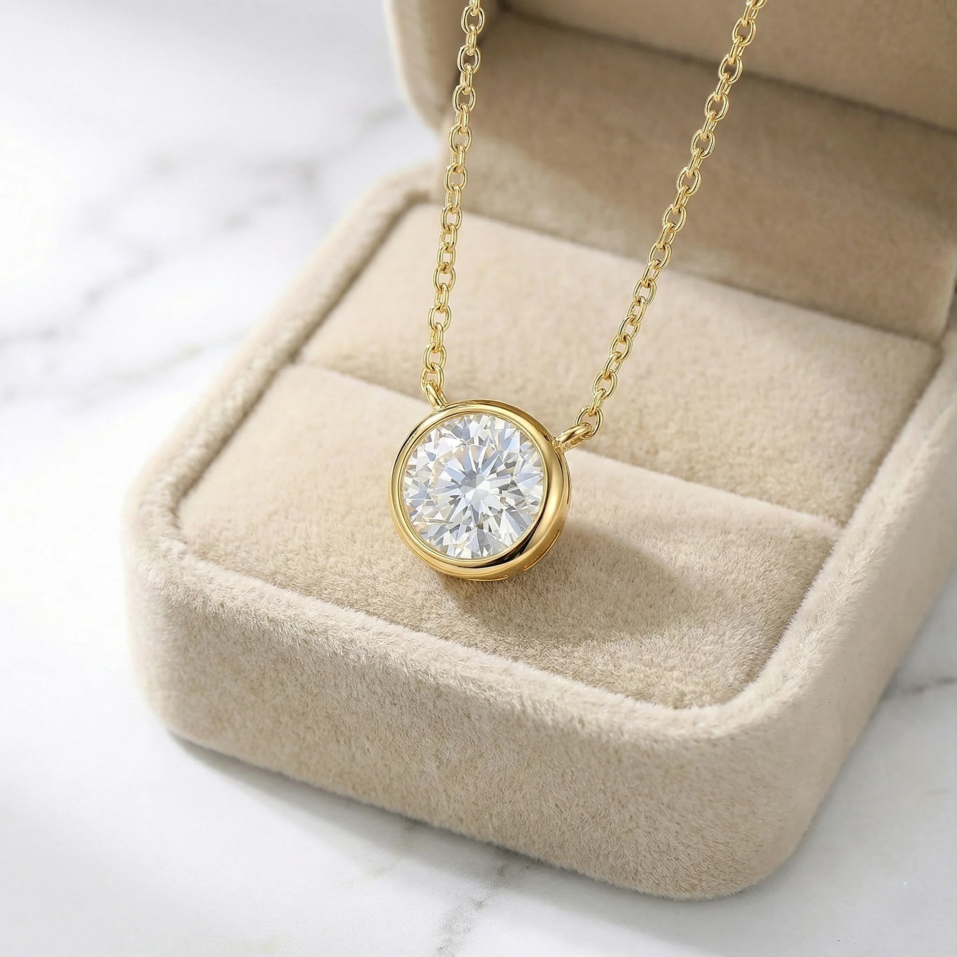 Stella 1.92 ct Round Moissanite Solitaire Bezel 925 Silver Necklace - Timeless everyday wear.