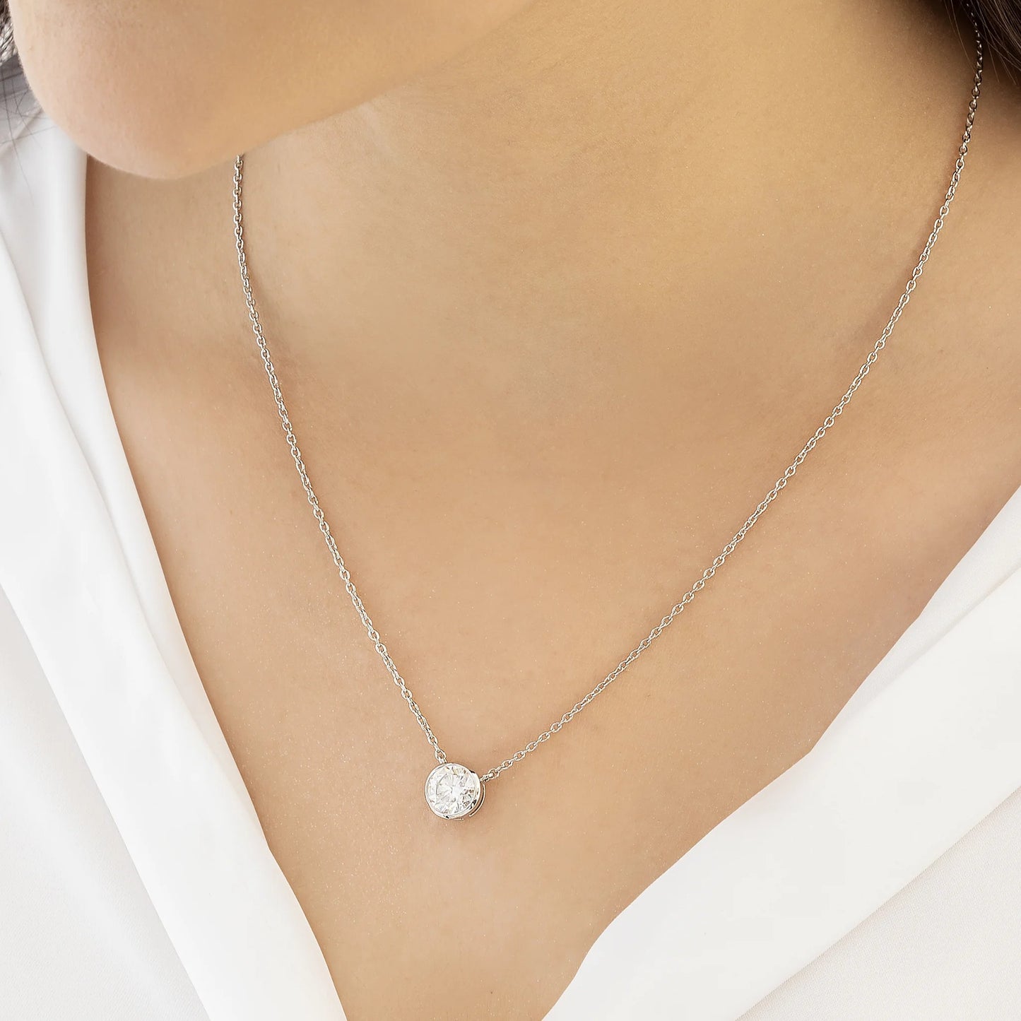 Stella 1.92 ct Round Moissanite Solitaire Bezel 925 Silver Necklace