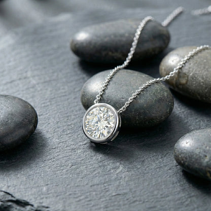 Stella 1.92 ct Round Moissanite Solitaire Bezel 925 Silver Necklace