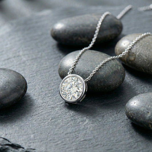 Stella 1.92 ct Round Moissanite Solitaire Bezel 925 Silver Necklace