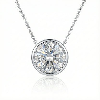 Stella 1.92 ct Round Moissanite Solitaire Bezel 925 Silver Necklace