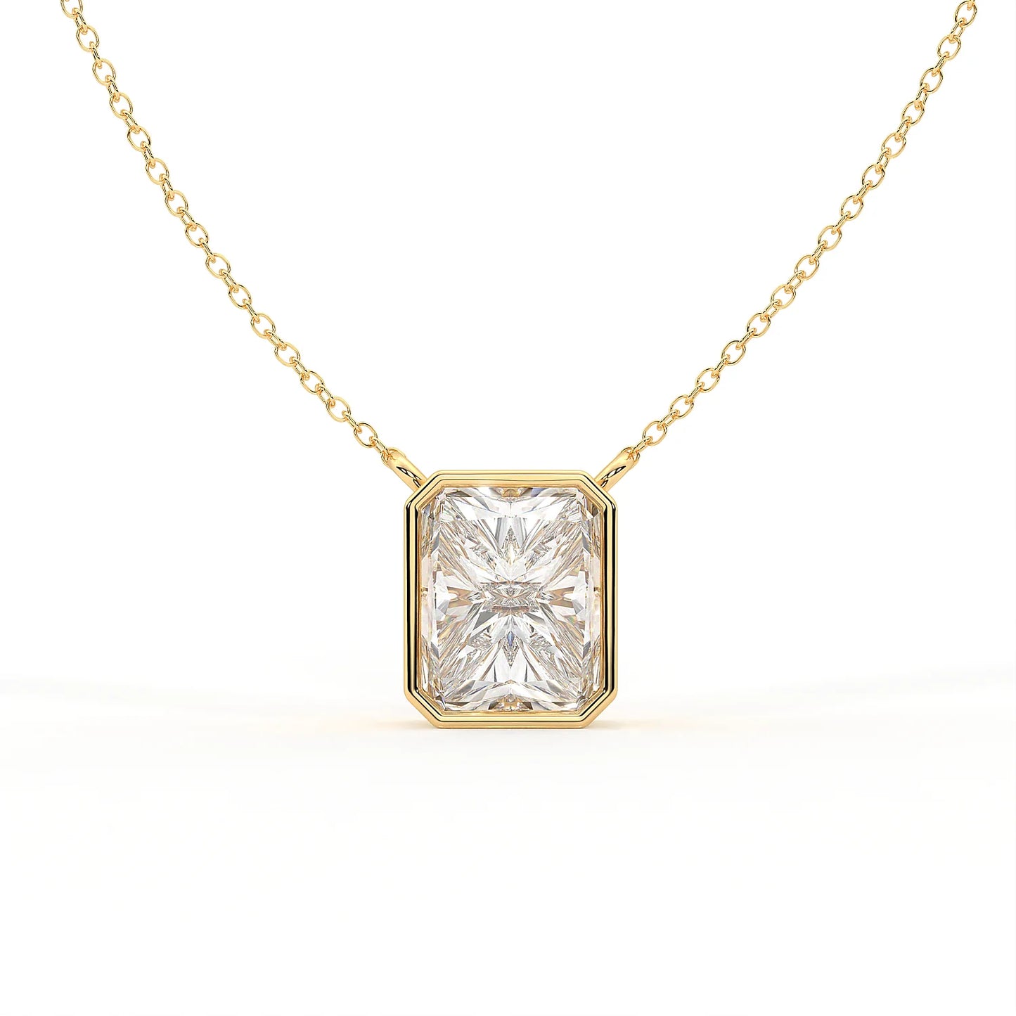 Emerald Cut Moissanite Solitaire Prong Sterling Silver Emara Necklace
