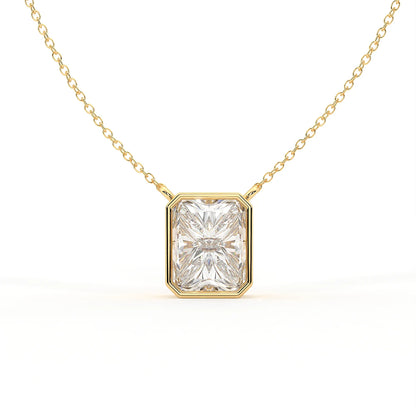 Emerald Cut Moissanite Solitaire Prong Sterling Silver Emara Necklace