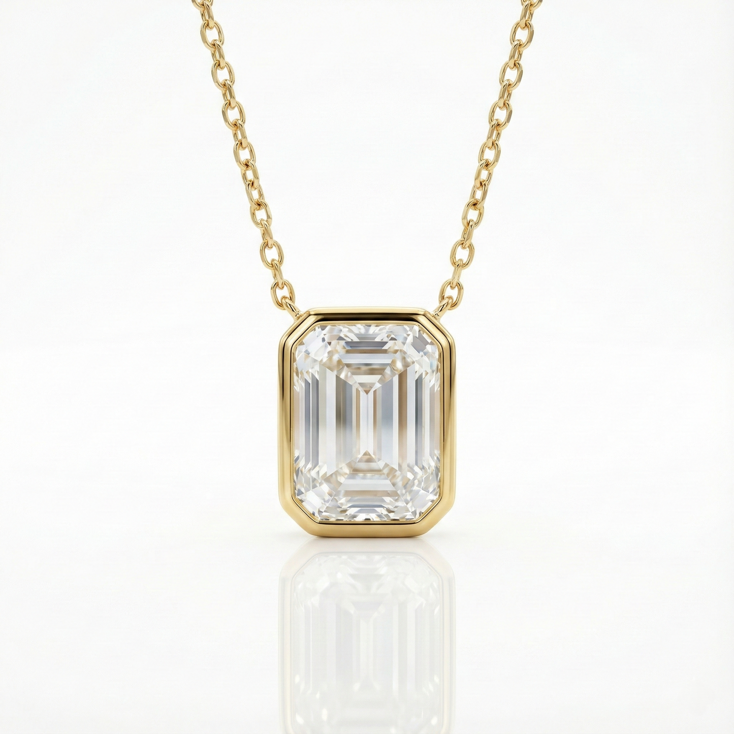 Emerald Cut Moissanite Solitaire Prong Sterling Silver Emara Necklace
