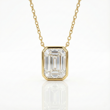 Emerald Cut Moissanite Solitaire Prong Sterling Silver Emara Necklace