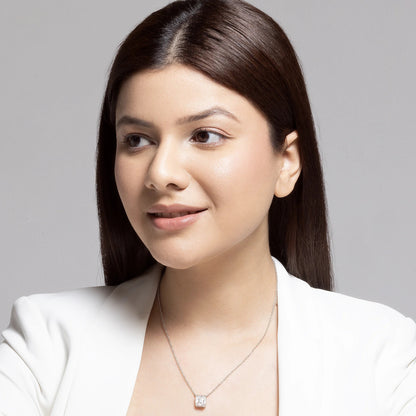 Emara 3.8 ct Emerald Moissanite Solitaire Bezel 925 Silver Necklace