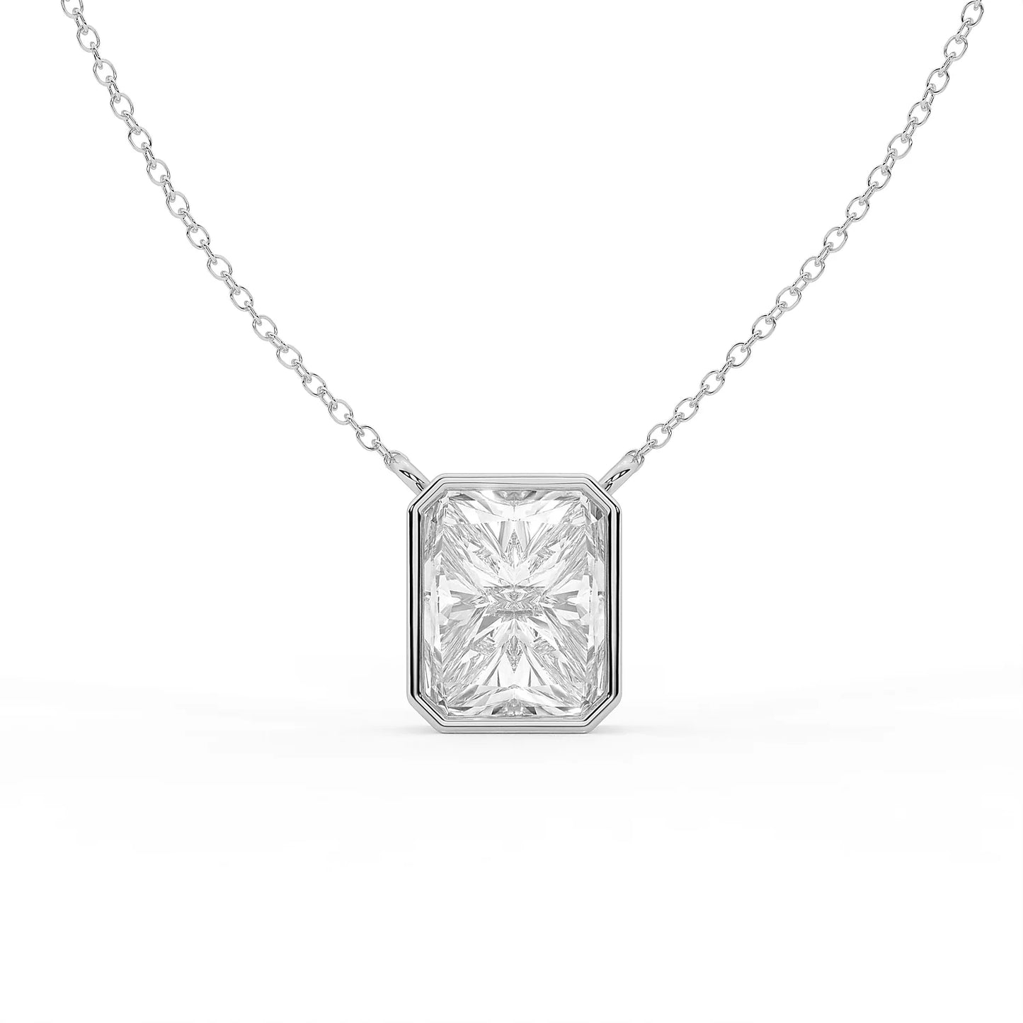 Emerald Cut Moissanite Solitaire Prong Sterling Silver Emara Necklace