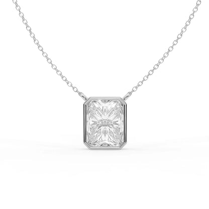 Emerald Cut Moissanite Solitaire Prong Sterling Silver Emara Necklace